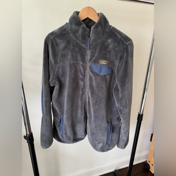 LL BEAN Women’s Small High Pile Full Zip Fleece Jacket Elbow Pads Gray - Picture 1 of 7